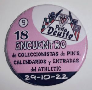 Chapa numerada conmemorativa del 18º Encuentro de Coleccionistas rojiblancos.